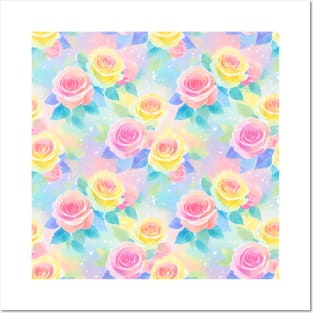 Soft Watercolor Rainbow Roses Posters and Art